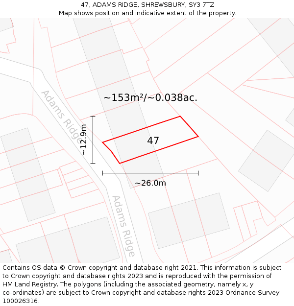 47, ADAMS RIDGE, SHREWSBURY, SY3 7TZ: Plot and title map