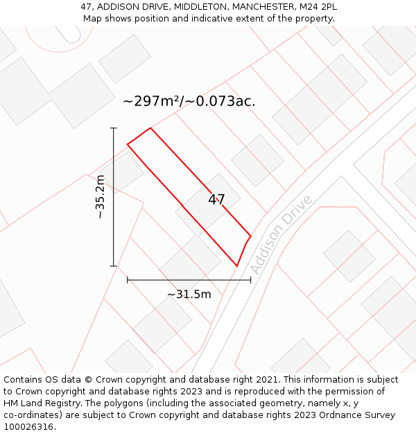 47, ADDISON DRIVE, MIDDLETON, MANCHESTER, M24 2PL: Plot and title map