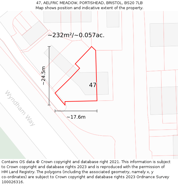 47, AELFRIC MEADOW, PORTISHEAD, BRISTOL, BS20 7LB: Plot and title map