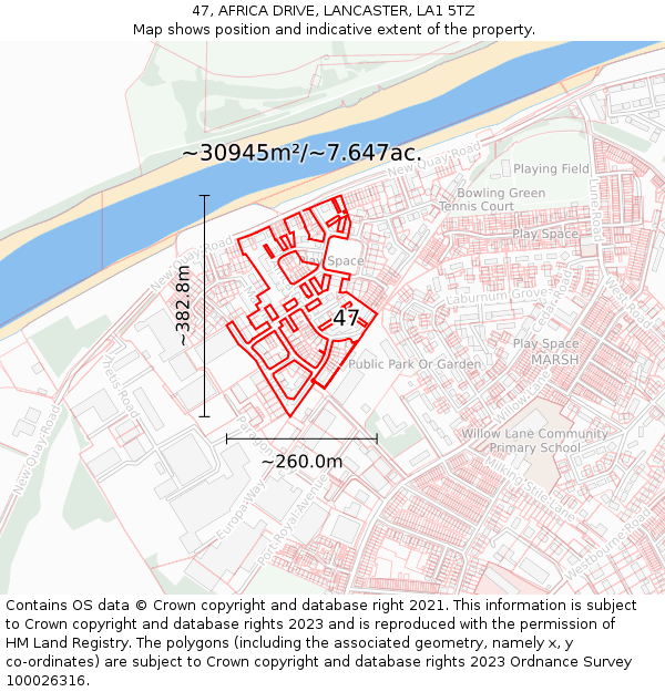 47, AFRICA DRIVE, LANCASTER, LA1 5TZ: Plot and title map