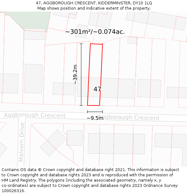 47, AGGBOROUGH CRESCENT, KIDDERMINSTER, DY10 1LQ: Plot and title map