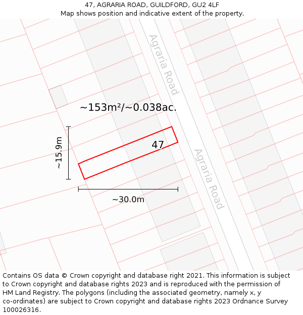 47, AGRARIA ROAD, GUILDFORD, GU2 4LF: Plot and title map