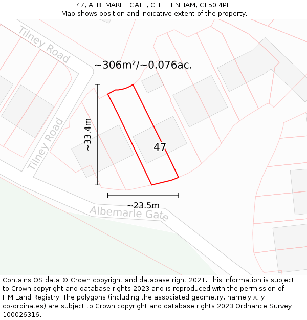 47, ALBEMARLE GATE, CHELTENHAM, GL50 4PH: Plot and title map