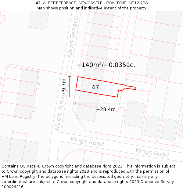 47, ALBERT TERRACE, NEWCASTLE UPON TYNE, NE12 7PA: Plot and title map