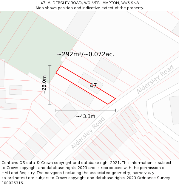 47, ALDERSLEY ROAD, WOLVERHAMPTON, WV6 9NA: Plot and title map