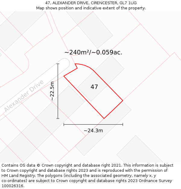 47, ALEXANDER DRIVE, CIRENCESTER, GL7 1UG: Plot and title map