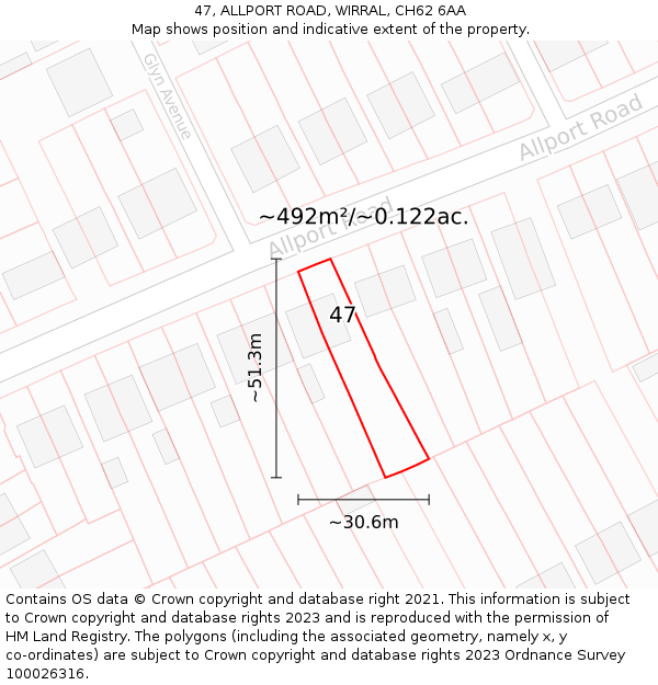 47, ALLPORT ROAD, WIRRAL, CH62 6AA: Plot and title map