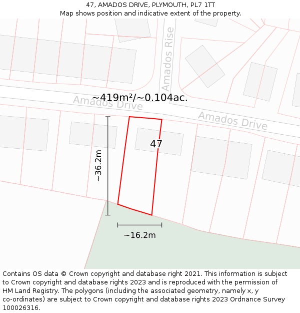 47, AMADOS DRIVE, PLYMOUTH, PL7 1TT: Plot and title map