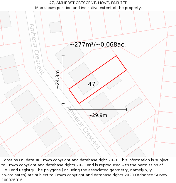 47, AMHERST CRESCENT, HOVE, BN3 7EP: Plot and title map