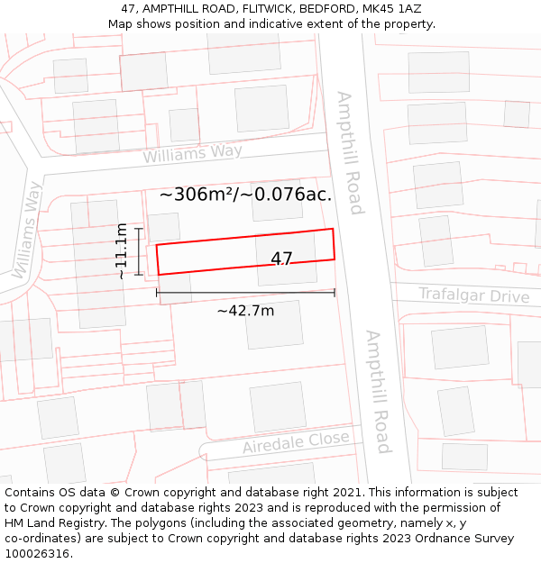 47, AMPTHILL ROAD, FLITWICK, BEDFORD, MK45 1AZ: Plot and title map