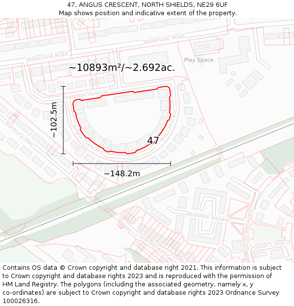 47, ANGUS CRESCENT, NORTH SHIELDS, NE29 6UF: Plot and title map