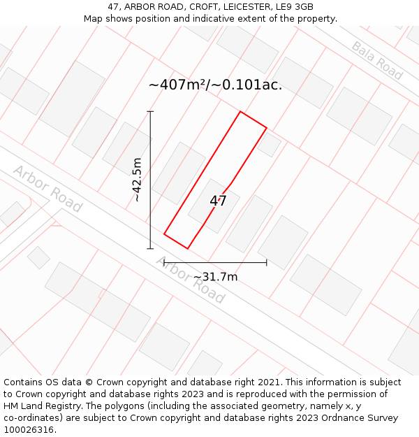 47, ARBOR ROAD, CROFT, LEICESTER, LE9 3GB: Plot and title map