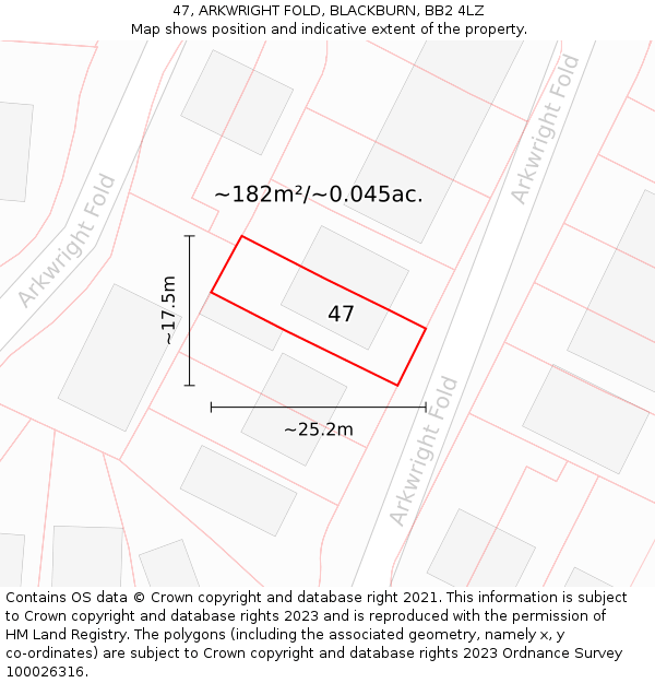 47, ARKWRIGHT FOLD, BLACKBURN, BB2 4LZ: Plot and title map