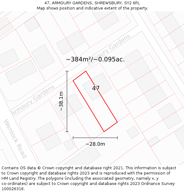 47, ARMOURY GARDENS, SHREWSBURY, SY2 6PL: Plot and title map