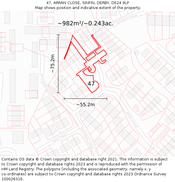 47, ARRAN CLOSE, SINFIN, DERBY, DE24 9LP: Plot and title map
