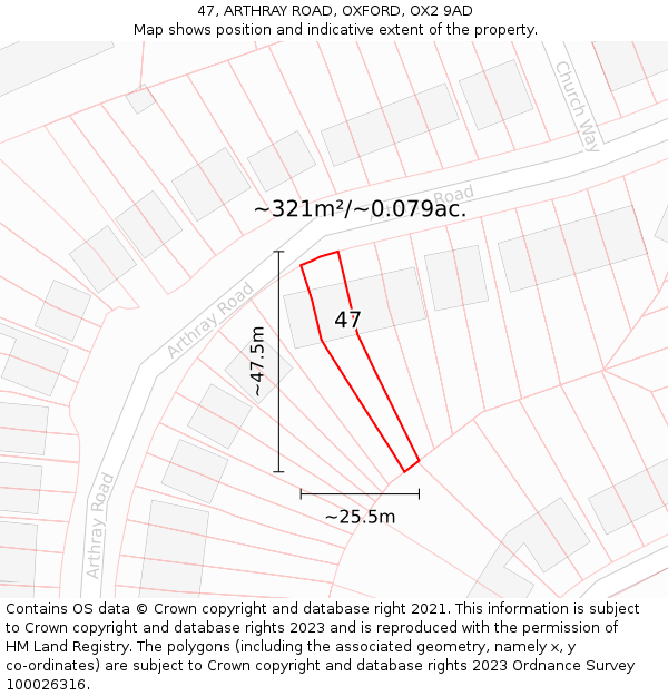 47, ARTHRAY ROAD, OXFORD, OX2 9AD: Plot and title map