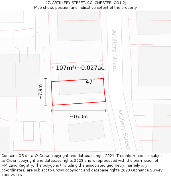 47, ARTILLERY STREET, COLCHESTER, CO1 2JJ: Plot and title map