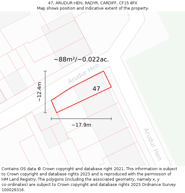 47, ARUDUR HEN, RADYR, CARDIFF, CF15 8FX: Plot and title map