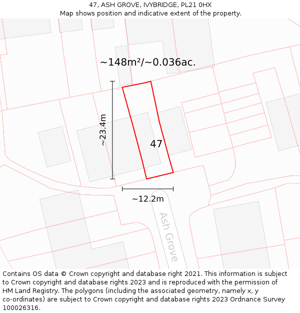 47, ASH GROVE, IVYBRIDGE, PL21 0HX: Plot and title map