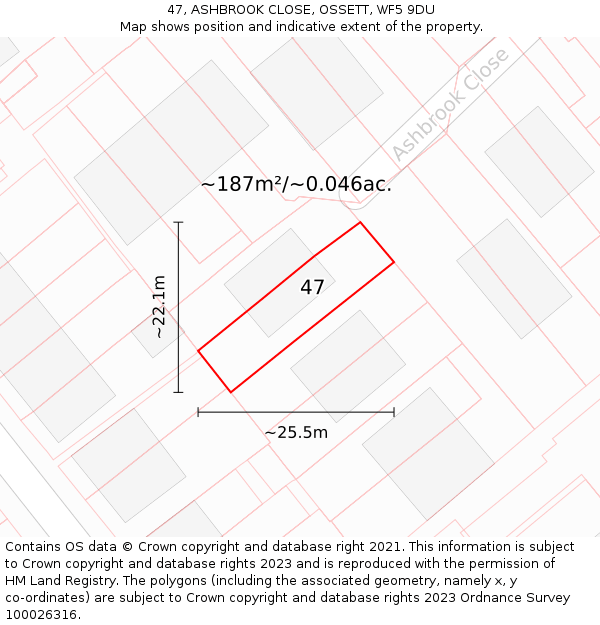 47, ASHBROOK CLOSE, OSSETT, WF5 9DU: Plot and title map