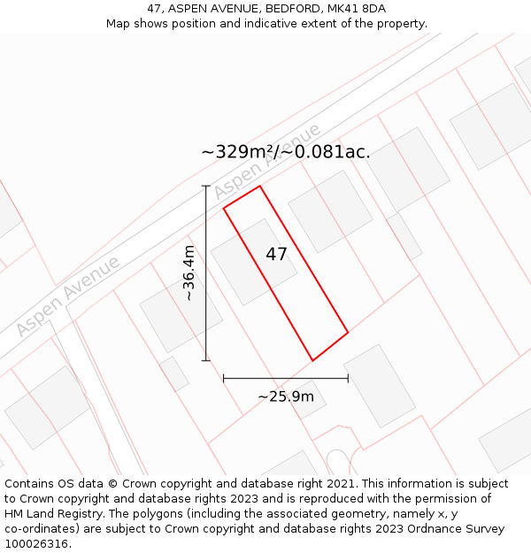 47, ASPEN AVENUE, BEDFORD, MK41 8DA: Plot and title map