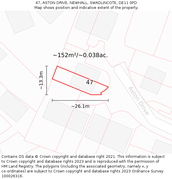 47, ASTON DRIVE, NEWHALL, SWADLINCOTE, DE11 0PD: Plot and title map