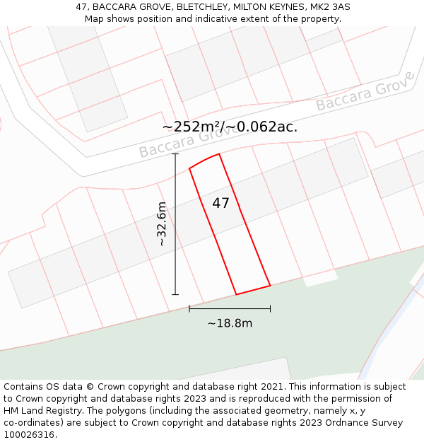 47, BACCARA GROVE, BLETCHLEY, MILTON KEYNES, MK2 3AS: Plot and title map