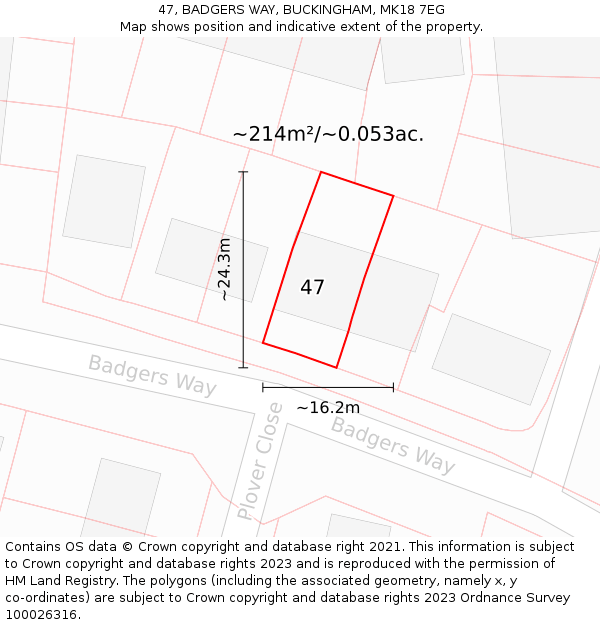 47, BADGERS WAY, BUCKINGHAM, MK18 7EG: Plot and title map