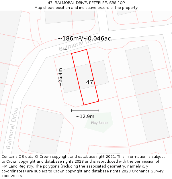 47, BALMORAL DRIVE, PETERLEE, SR8 1QP: Plot and title map