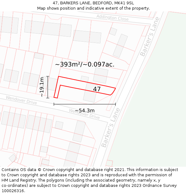 47, BARKERS LANE, BEDFORD, MK41 9SL: Plot and title map