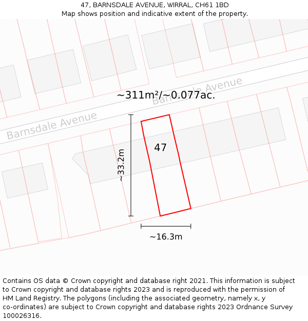 47, BARNSDALE AVENUE, WIRRAL, CH61 1BD: Plot and title map