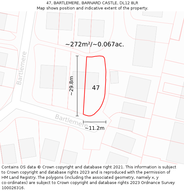 47, BARTLEMERE, BARNARD CASTLE, DL12 8LR: Plot and title map