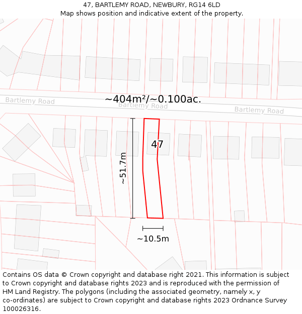 47, BARTLEMY ROAD, NEWBURY, RG14 6LD: Plot and title map