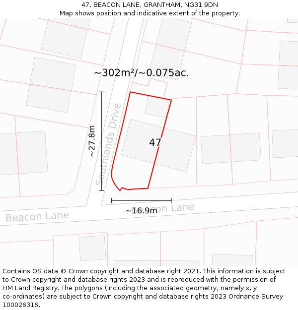 47, BEACON LANE, GRANTHAM, NG31 9DN: Plot and title map