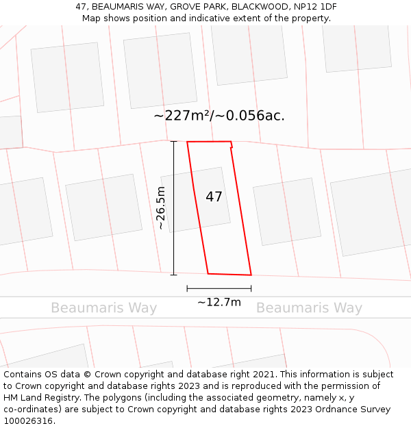 47, BEAUMARIS WAY, GROVE PARK, BLACKWOOD, NP12 1DF: Plot and title map