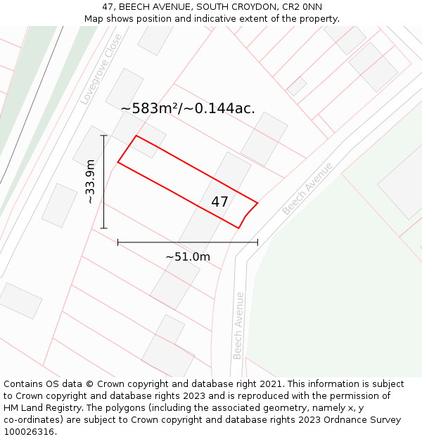 47, BEECH AVENUE, SOUTH CROYDON, CR2 0NN: Plot and title map