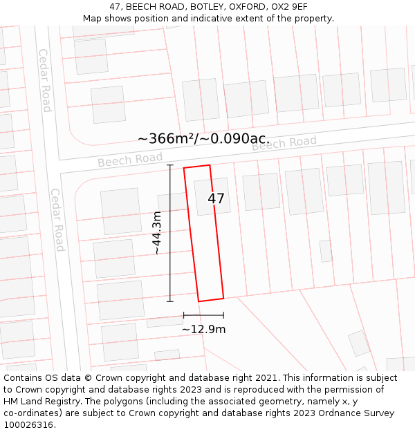 47, BEECH ROAD, BOTLEY, OXFORD, OX2 9EF: Plot and title map