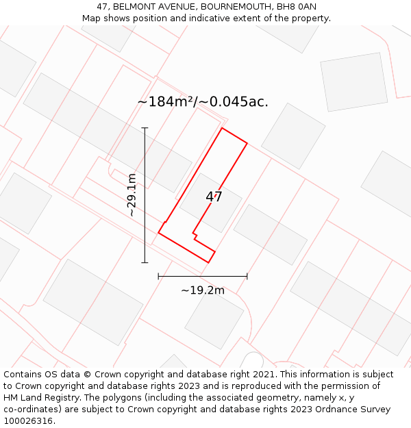 47, BELMONT AVENUE, BOURNEMOUTH, BH8 0AN: Plot and title map