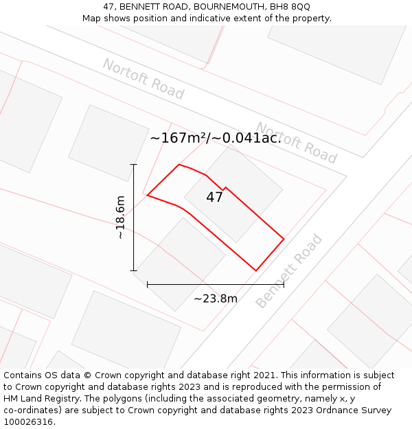 47, BENNETT ROAD, BOURNEMOUTH, BH8 8QQ: Plot and title map