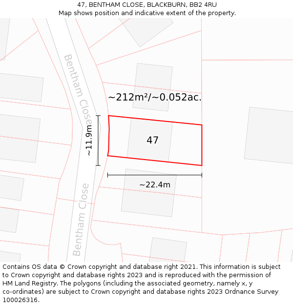 47, BENTHAM CLOSE, BLACKBURN, BB2 4RU: Plot and title map