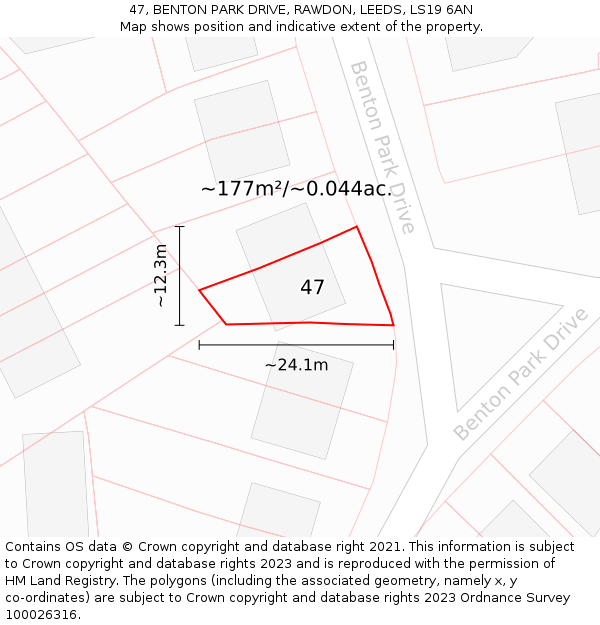 47, BENTON PARK DRIVE, RAWDON, LEEDS, LS19 6AN: Plot and title map