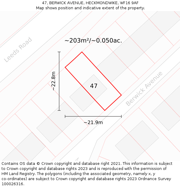 47, BERWICK AVENUE, HECKMONDWIKE, WF16 9AF: Plot and title map