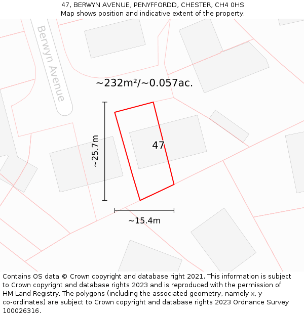 47, BERWYN AVENUE, PENYFFORDD, CHESTER, CH4 0HS: Plot and title map