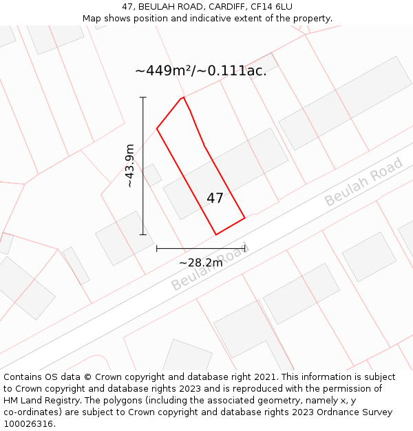 47, BEULAH ROAD, CARDIFF, CF14 6LU: Plot and title map