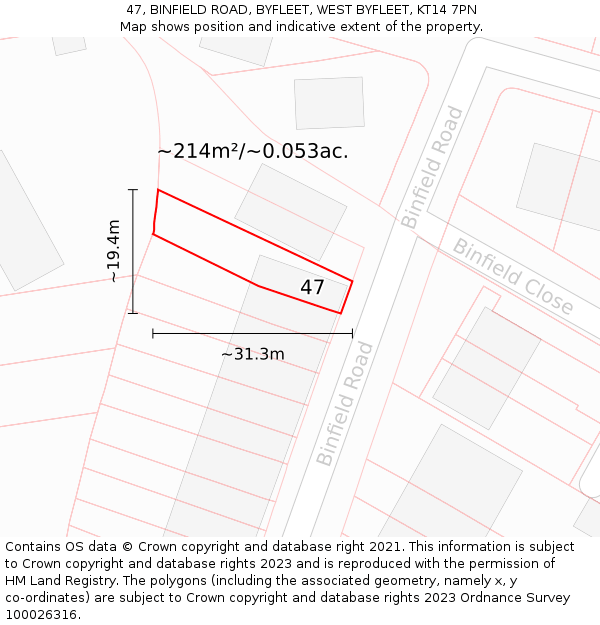 47, BINFIELD ROAD, BYFLEET, WEST BYFLEET, KT14 7PN: Plot and title map