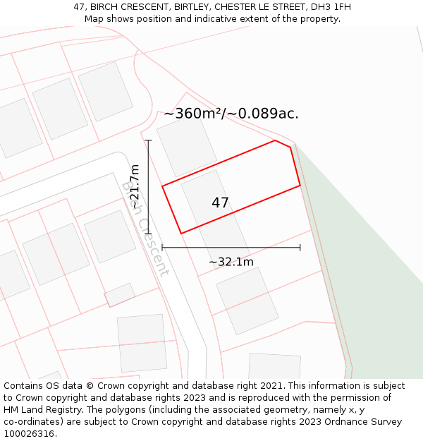 47, BIRCH CRESCENT, BIRTLEY, CHESTER LE STREET, DH3 1FH: Plot and title map