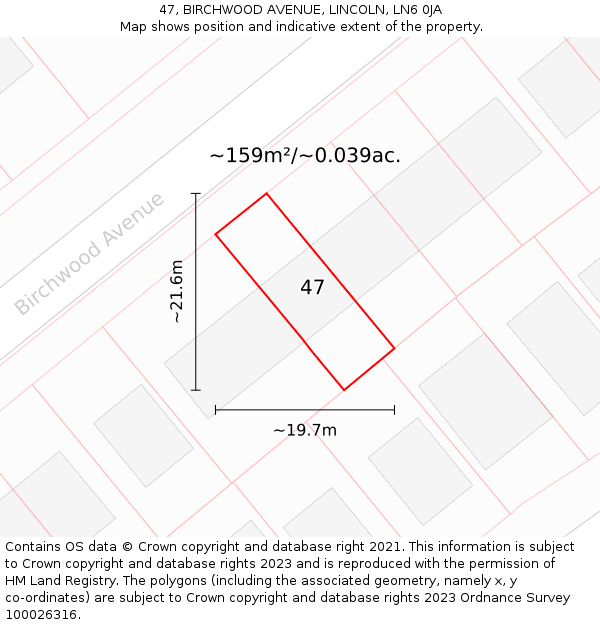 47, BIRCHWOOD AVENUE, LINCOLN, LN6 0JA: Plot and title map