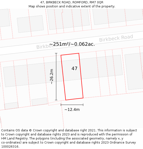 47, BIRKBECK ROAD, ROMFORD, RM7 0QR: Plot and title map