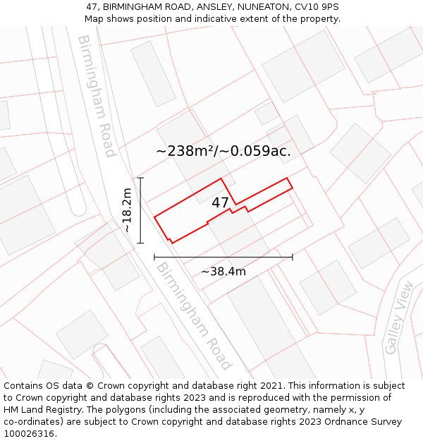 47, BIRMINGHAM ROAD, ANSLEY, NUNEATON, CV10 9PS: Plot and title map