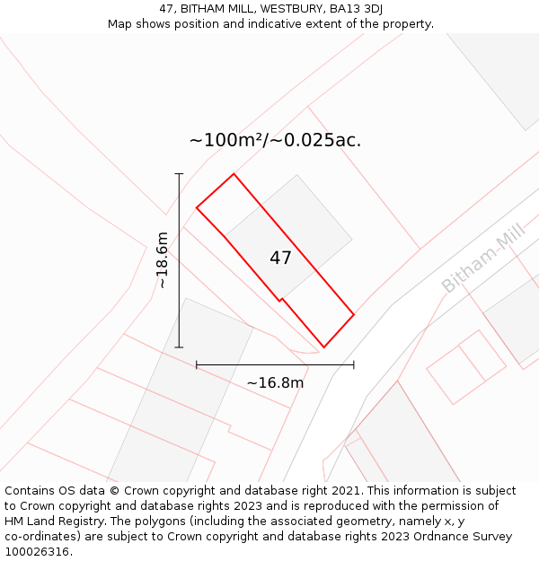 47, BITHAM MILL, WESTBURY, BA13 3DJ: Plot and title map